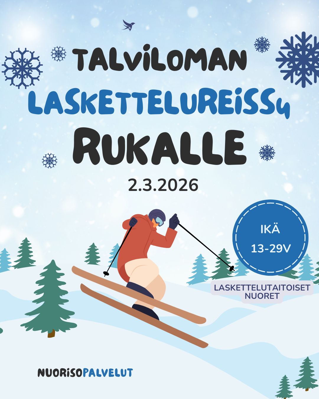 Nuorten laskettelureissu Rukalle 2.3.2026
